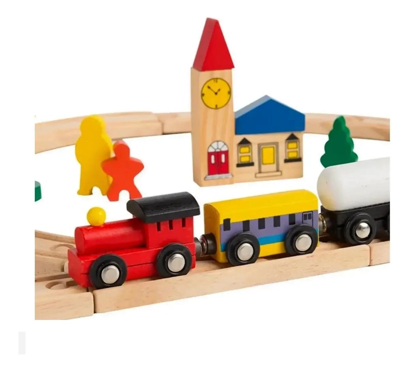 PISTA DE TREN DE MADERA DIDACTICA CON 48 PIEZAS - 4