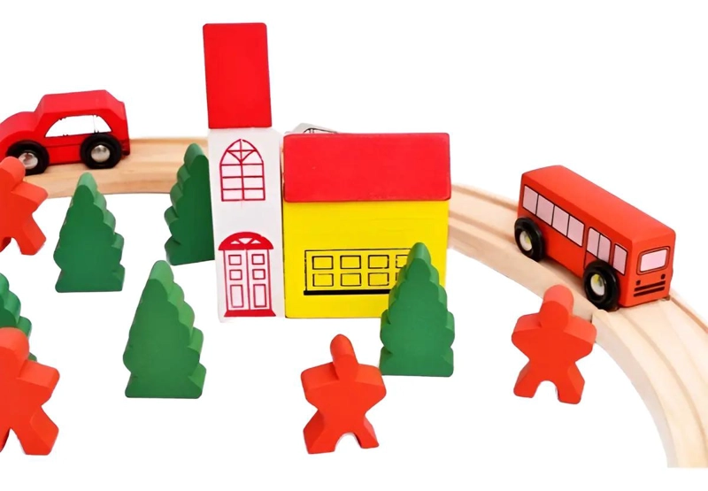 PISTA DE TREN DE MADERA DIDACTICA CON 48 PIEZAS - 5
