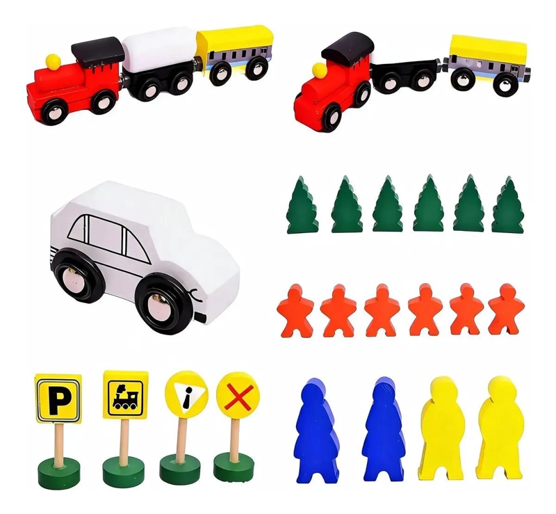 PISTA DE TREN DE MADERA DIDACTICA CON 48 PIEZAS - 6