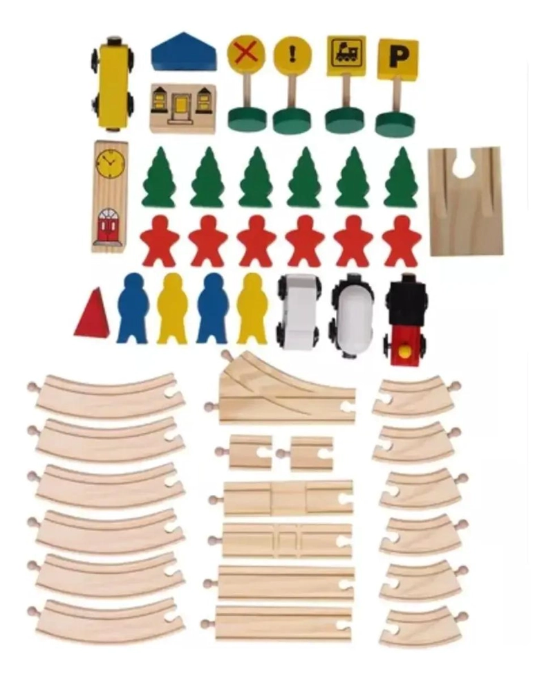 PISTA DE TREN DE MADERA DIDACTICA CON 48 PIEZAS - 7