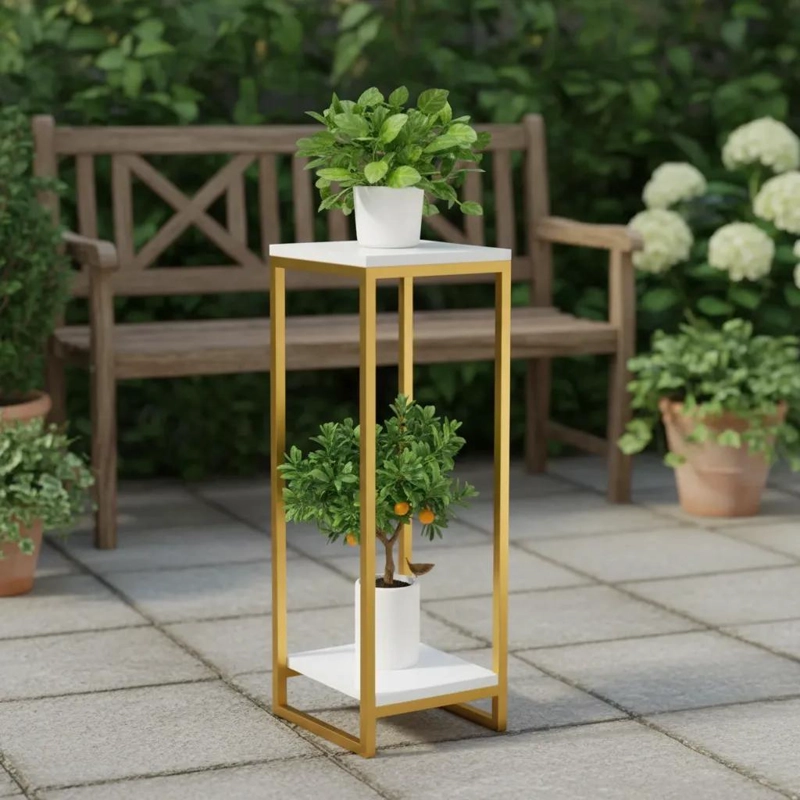 PEDESTAL METALICO DOBLE NIVEL PARA MACETEROS ELEGANTE - 1