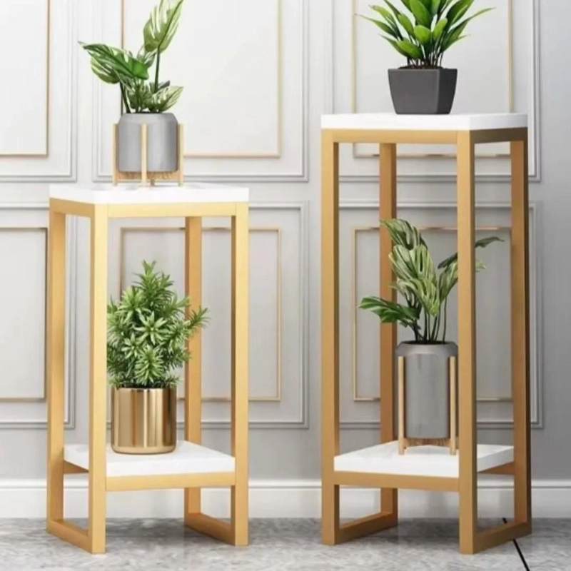 PEDESTAL METALICO DOBLE NIVEL PARA MACETEROS ELEGANTE - 6