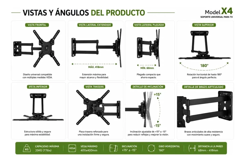 SOPORTE MURAL INCLINABLE PARA TV DE 15 A 58 PULGADAS - 4