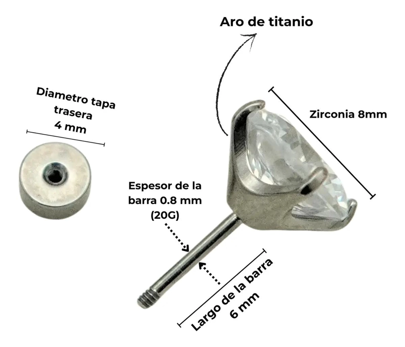 AROS DE TITANIO CON ZIRCONIA 8MM PARA PIEL SENSIBLE - 2
