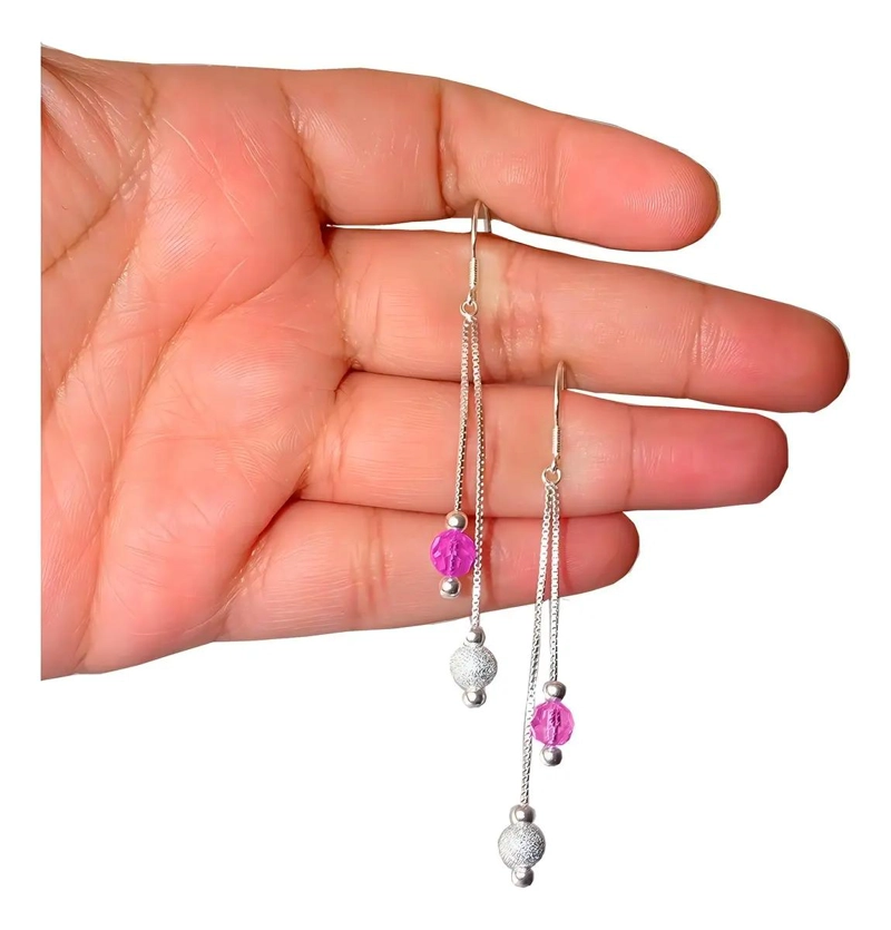 AROS COLGANTES DE PLATA CON CRISTALES ROSADOS SWAROVSKI - 2