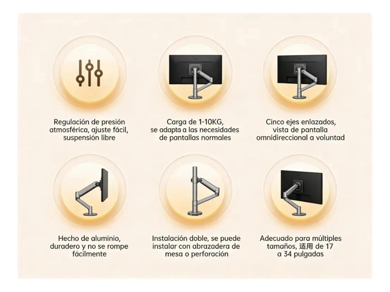 SOPORTE ARTICULADO AJUSTABLE PARA MONITORES DE 17 A 34 PULGADAS - 5