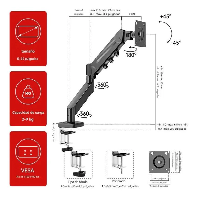 SOPORTE ARTICULADO AJUSTABLE PARA MONITORES DE 17 A 34 PULGADAS - 8