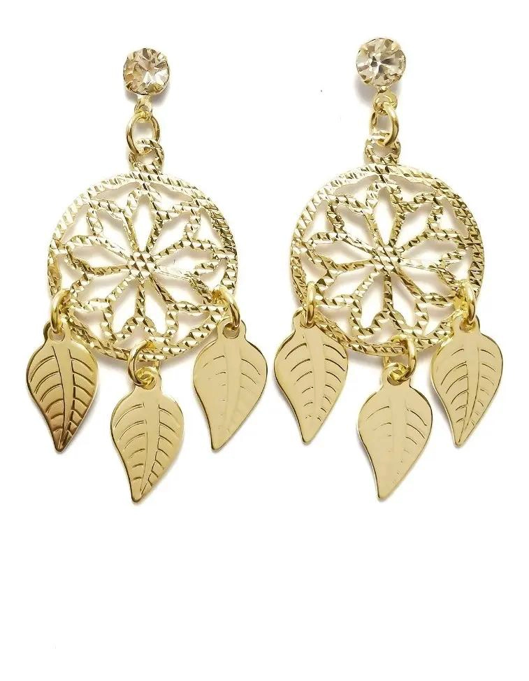 AROS ATRAPASUEÑOS HOJAS ENCHAPADO ORO 18K DISEÑO ELEGANTE - 1