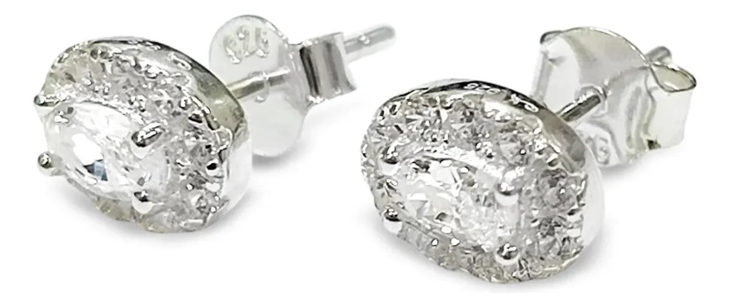 AROS OVALADOS DE CIRCON BLANCO EN PLATA FINA 925 - 1