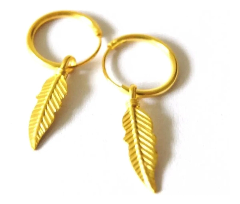 AROS COLGANTES DE PLUMA EN PLATA 925 BAÑADA EN ORO - 1