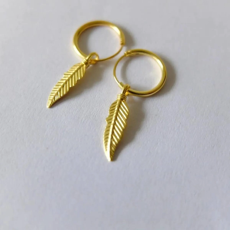 AROS COLGANTES DE PLUMA EN PLATA 925 BAÑADA EN ORO - 5