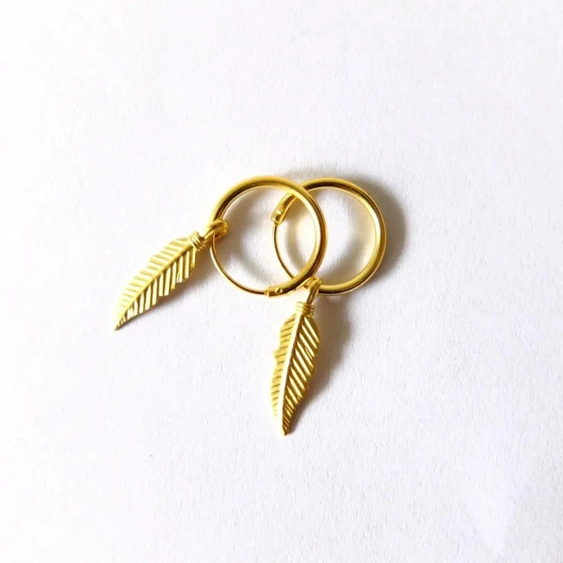 AROS COLGANTES DE PLUMA EN PLATA 925 BAÑADA EN ORO - 6