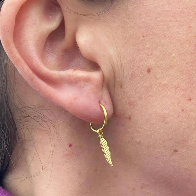 AROS COLGANTES DE PLUMA EN PLATA 925 BAÑADA EN ORO - 9