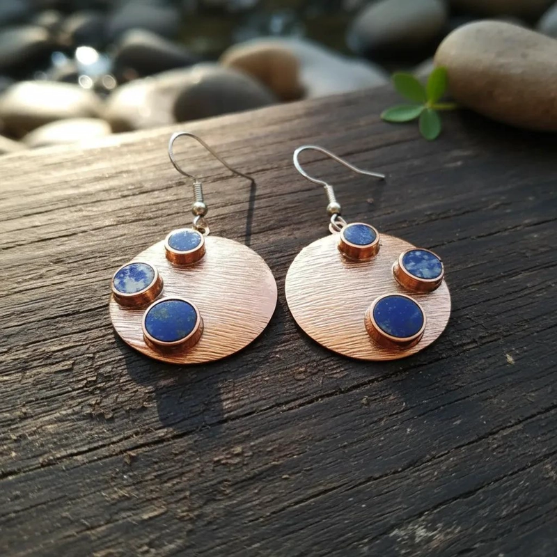AROS DE COBRE CON LAPISLAZULI Y GANCHOS DE PLATA 925 - 1