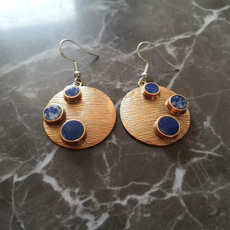 AROS DE COBRE CON LAPISLAZULI Y GANCHOS DE PLATA 925 - 2