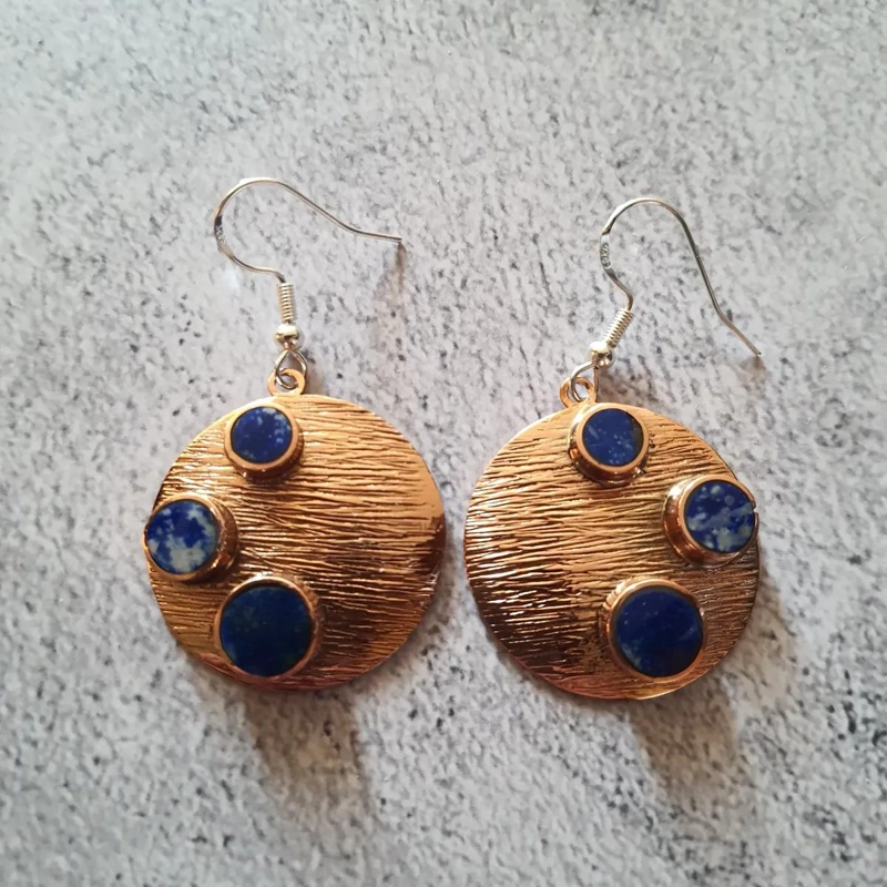 AROS DE COBRE CON LAPISLAZULI Y GANCHOS DE PLATA 925 - 3