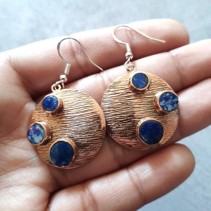 AROS DE COBRE CON LAPISLAZULI Y GANCHOS DE PLATA 925 - 4