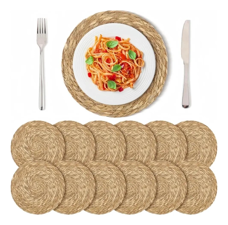 SET DE 12 INDIVIDUALES REDONDOS DE FIBRA NATURAL DE YUTE 35 CM - 1