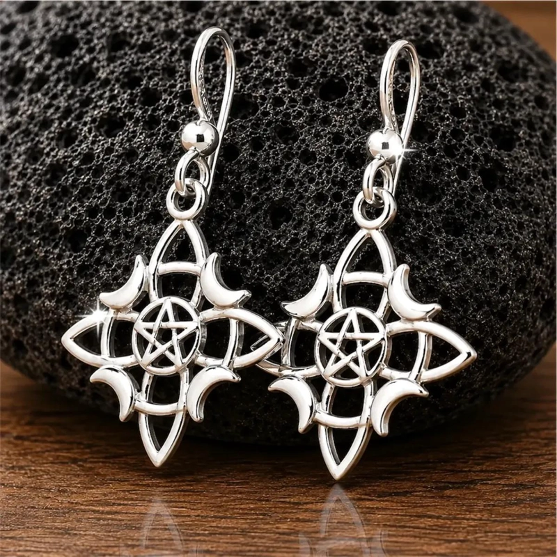 AROS DE PLATA 980 CON DISEÑO DE LUNA Y ESTRELLA - 1