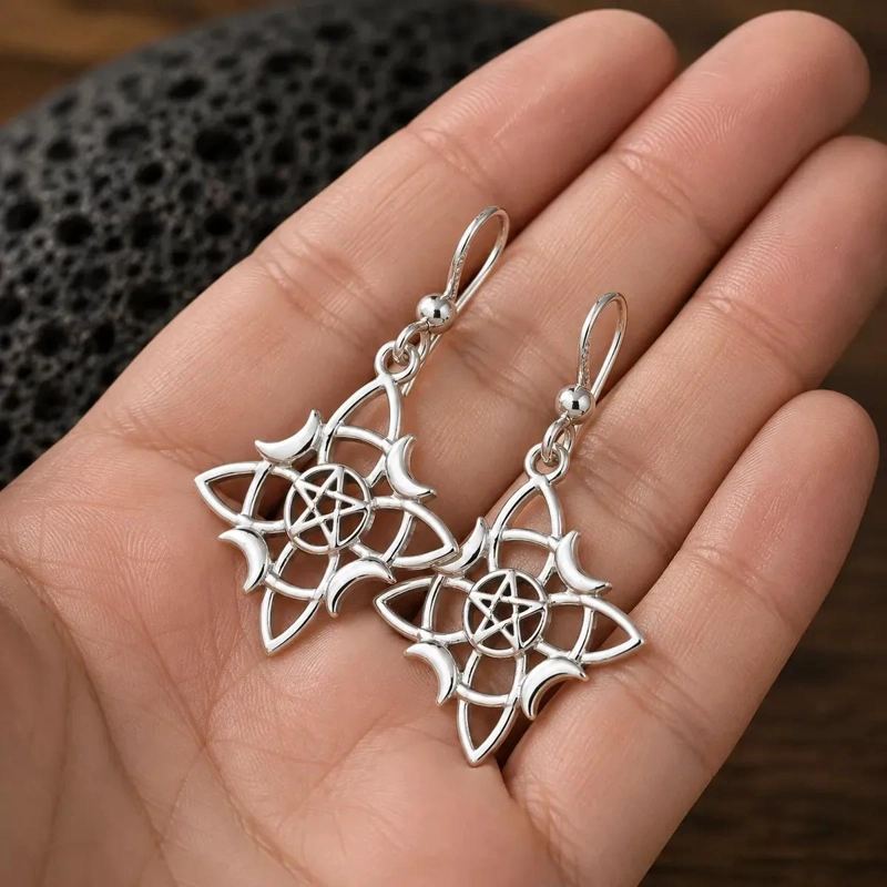 AROS DE PLATA 980 CON DISEÑO DE LUNA Y ESTRELLA - 2