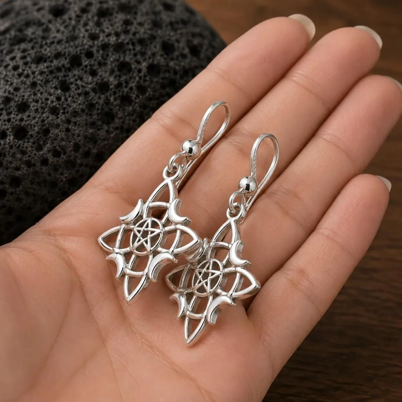 AROS DE PLATA 980 CON DISEÑO DE LUNA Y ESTRELLA - 3