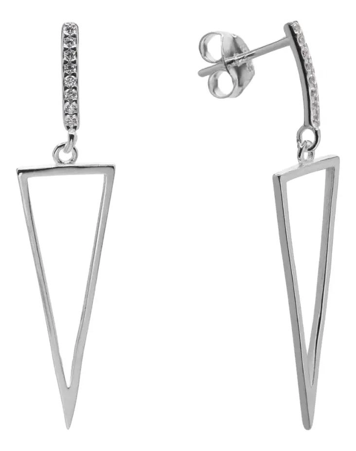 AROS TRIANGULARES DE PLATA 925 CON CIRCONES BRILLANTES - 1