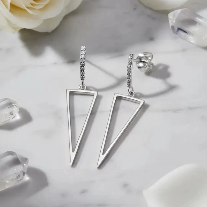 AROS TRIANGULARES DE PLATA 925 CON CIRCONES BRILLANTES - 5
