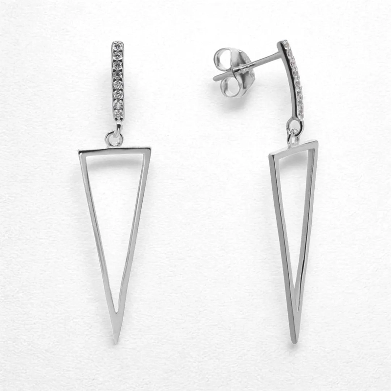 AROS TRIANGULARES DE PLATA 925 CON CIRCONES BRILLANTES - 9