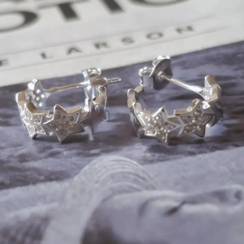 AROS DE PLATA 925 EN FORMA DE ESTRELLAS PARA USO DIARIO - 2