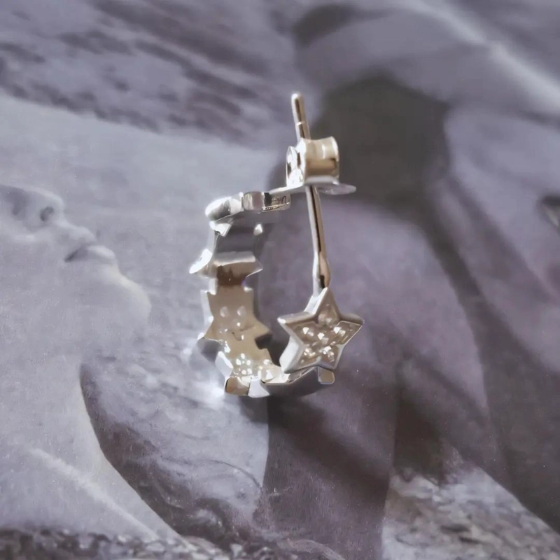 AROS DE PLATA 925 EN FORMA DE ESTRELLAS PARA USO DIARIO - 6