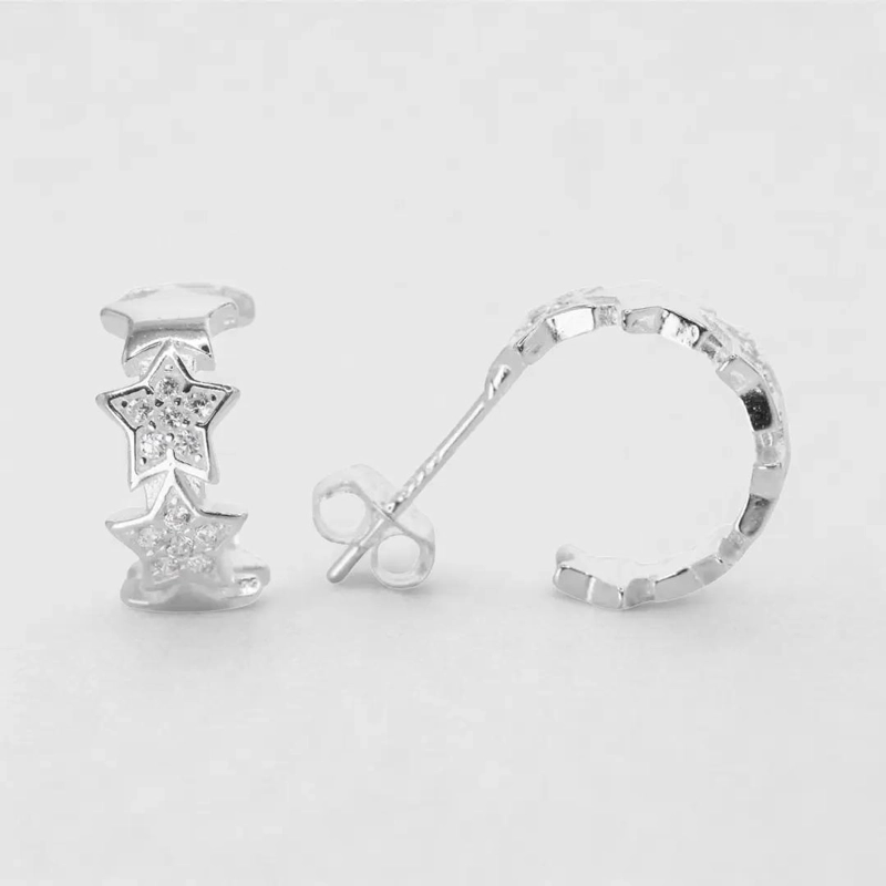 AROS DE PLATA 925 EN FORMA DE ESTRELLAS PARA USO DIARIO - 7
