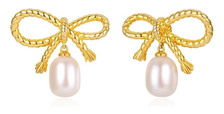 AROS ELEGANTES BAÑADOS EN ORO CON PERLAS NATURALES - 1