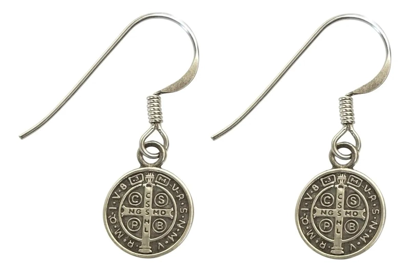 AROS COLGANTES DE PLATA 925 CON MEDALLA SAN BENITO - 2