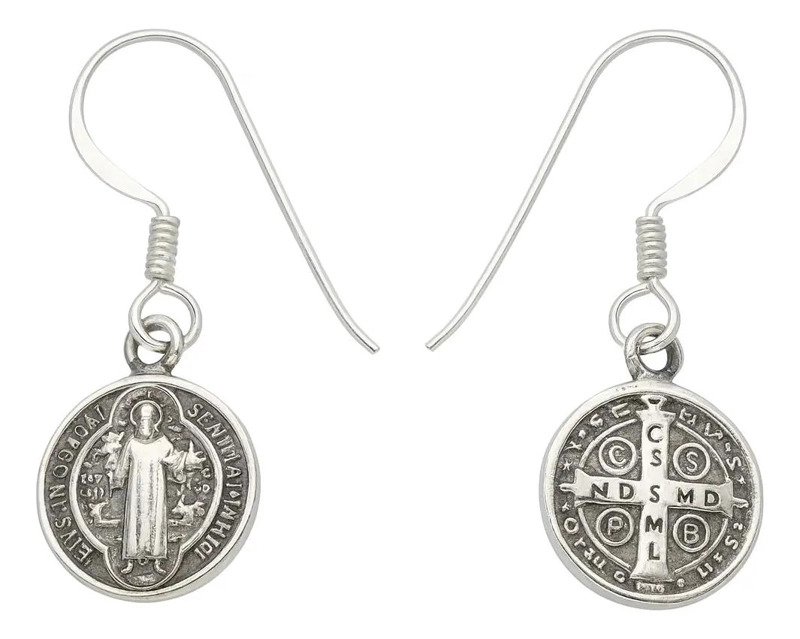 AROS COLGANTES DE PLATA 925 CON MEDALLA SAN BENITO - 4