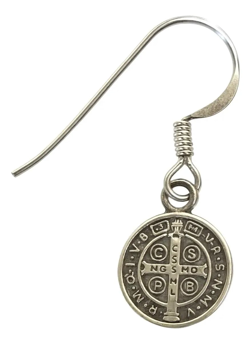 AROS COLGANTES DE PLATA 925 CON MEDALLA SAN BENITO - 5