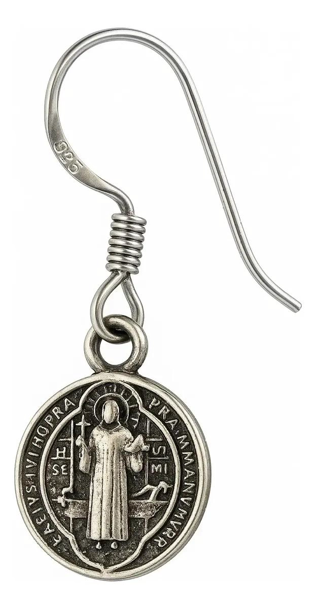 AROS COLGANTES DE PLATA 925 CON MEDALLA SAN BENITO - 6
