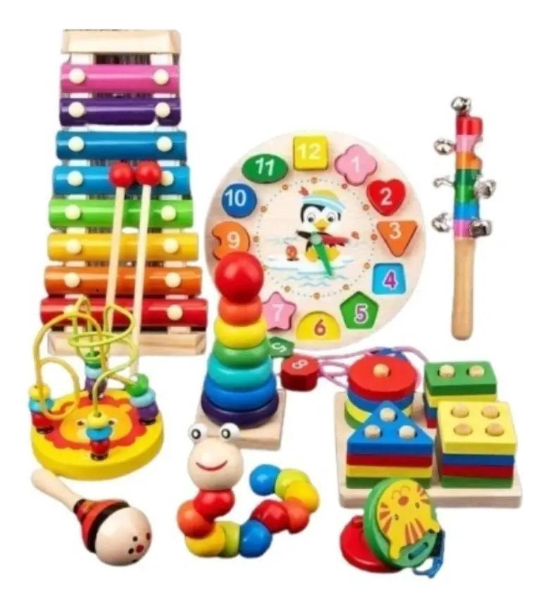 PACK DE 10 JUGUETES DIDACTICOS DE MADERA PARA NIÑOS - 1