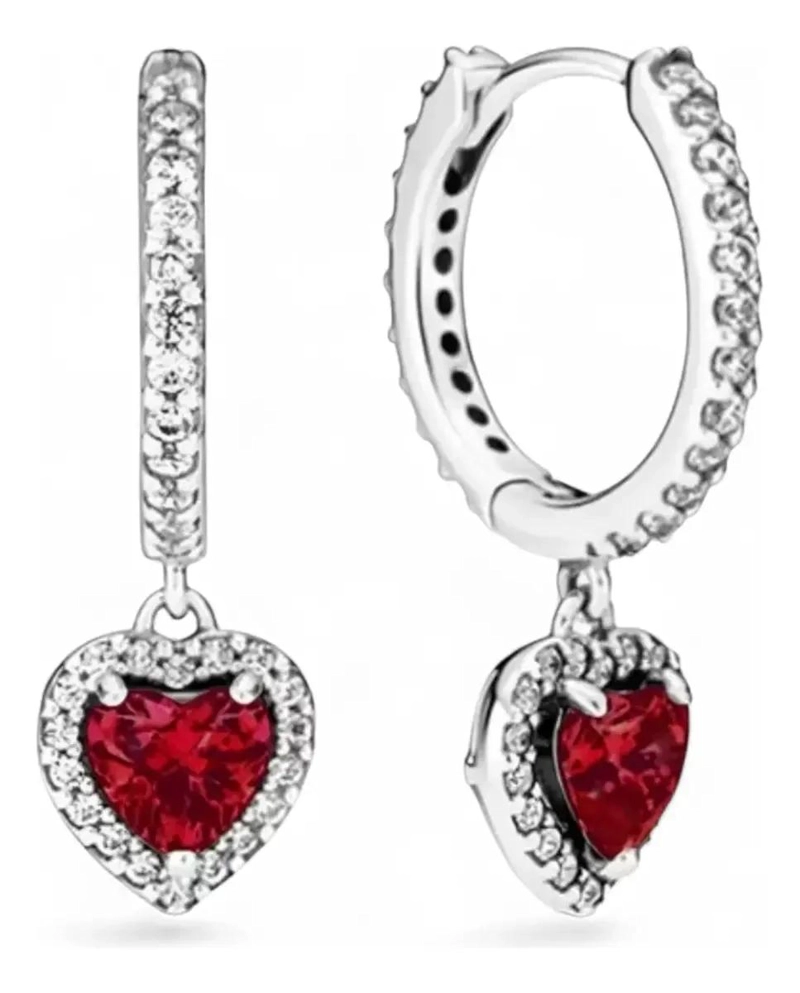 AROS HALO CORAZON CIRCONITA ROJA EN PLATA LEY 925 - 2