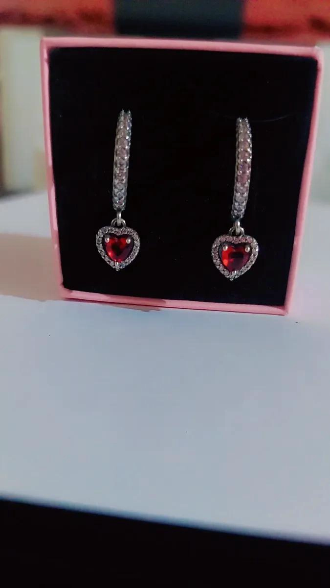 AROS HALO CORAZON CIRCONITA ROJA EN PLATA LEY 925 - 3