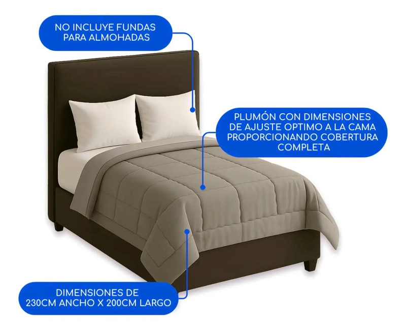 PLUMON EDREDON NORDICO ALGODON GRIS 2 PLAZAS 200X230 CM SUAVE Y ACOLCHADO - 3