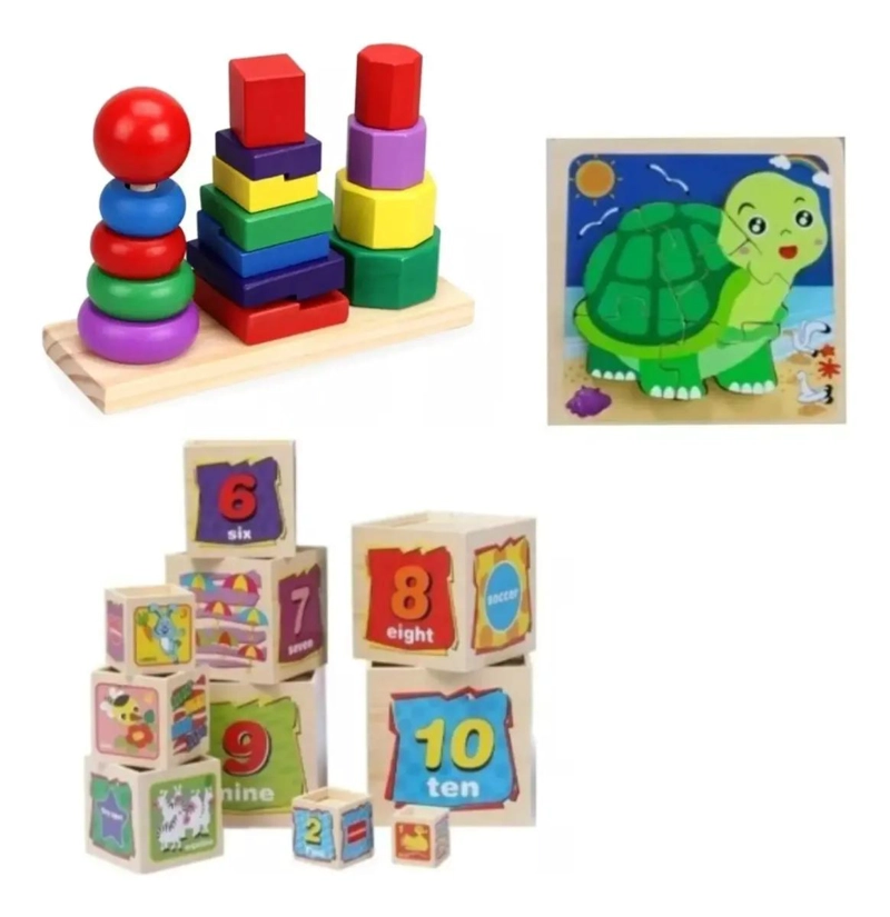 TORRE DE CUBOS DE MADERA PARA APRENDIZAJE Y DIVERSION INFANTIL - 1