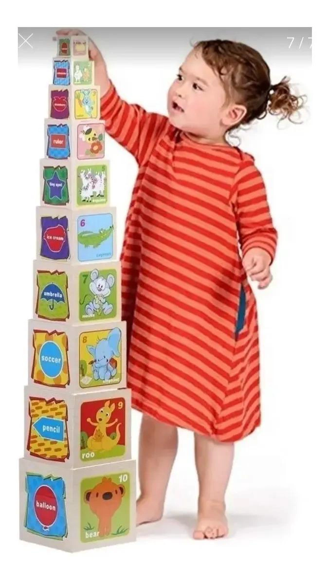 TORRE DE CUBOS DE MADERA PARA APRENDIZAJE Y DIVERSION INFANTIL - 2
