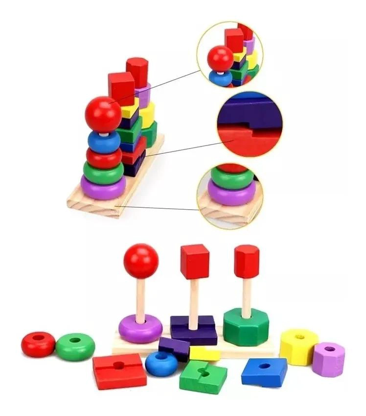 TORRE DE CUBOS DE MADERA PARA APRENDIZAJE Y DIVERSION INFANTIL - 8
