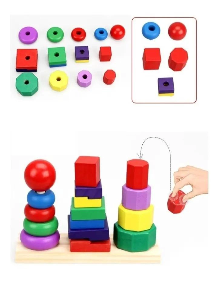TORRE DE CUBOS DE MADERA PARA APRENDIZAJE Y DIVERSION INFANTIL - 9