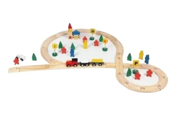 PISTA DE TREN DE MADERA 48 PIEZAS CON LOCOMOTORA EDUCATIVA - 1