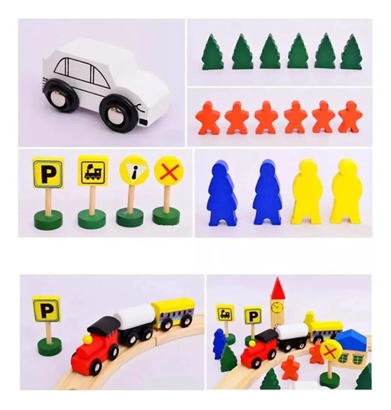 PISTA DE TREN DE MADERA 48 PIEZAS CON LOCOMOTORA EDUCATIVA - 3