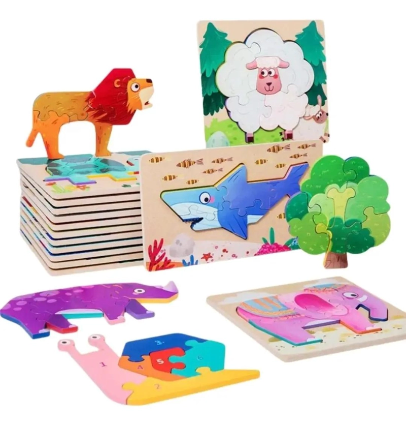 PACK DE 6 ROMPECABEZAS DE MADERA TRIDIMENSIONAL PARA NIÑOS - 1