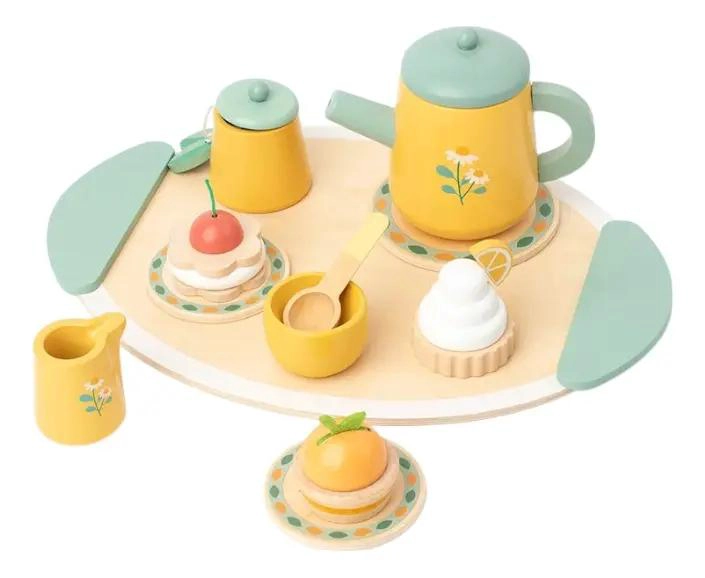 JUEGO DE TE  Y POSTRE DE MADERA PARA NIÑOS CON ACCESORIOS - 1