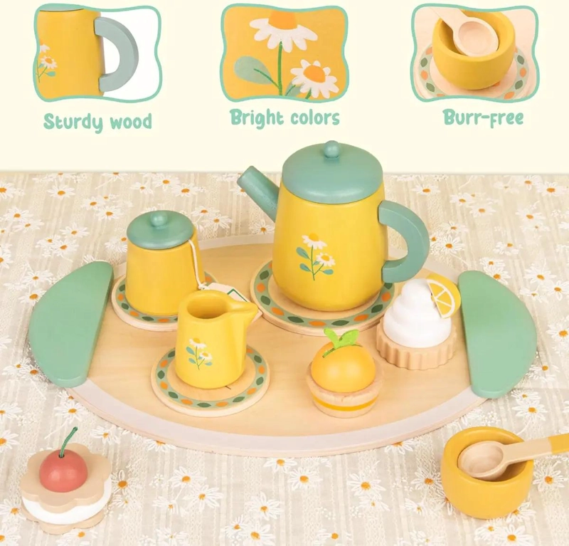 JUEGO DE TE  Y POSTRE DE MADERA PARA NIÑOS CON ACCESORIOS - 2