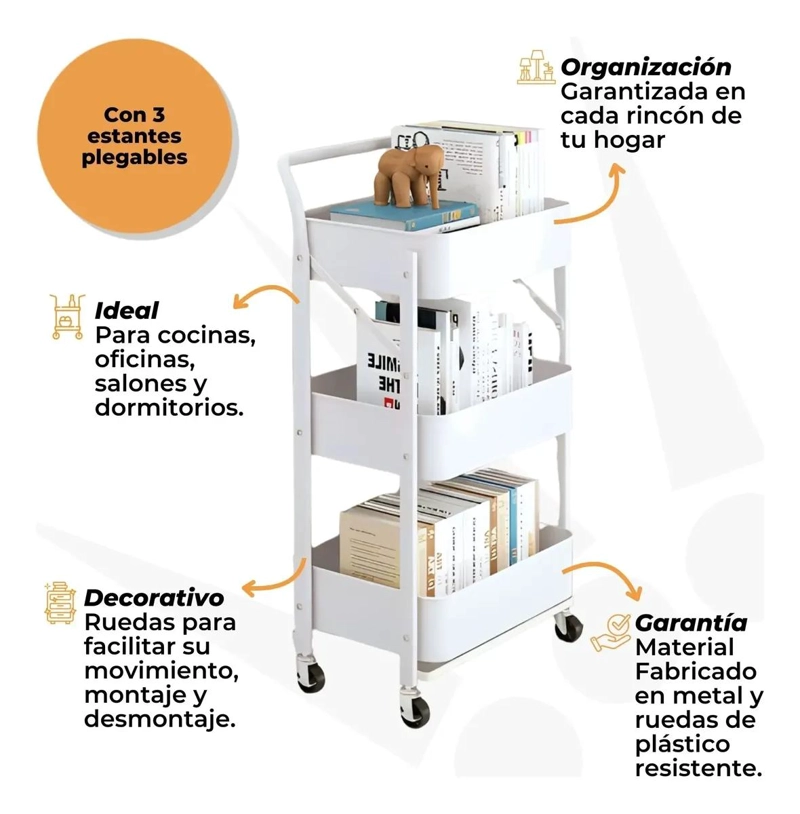 ORGANIZADOR PLEGABLE MULTIUSO CON RUEDAS Y TRES NIVELES - 2